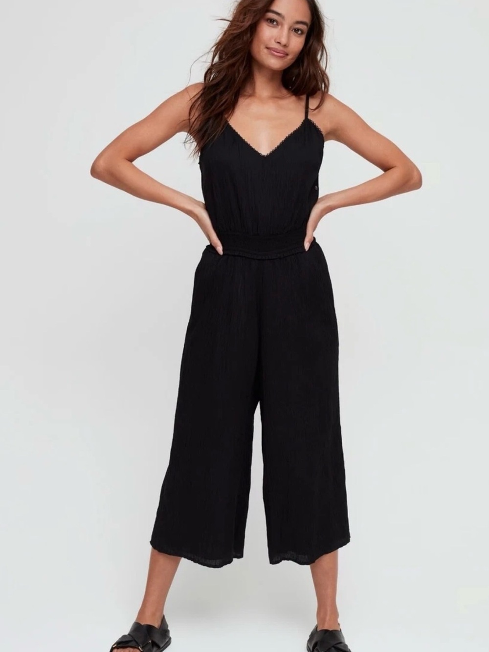 Aritzia Wilfred Black Wide-Leg Spaghetti-Strap Jumpsuit